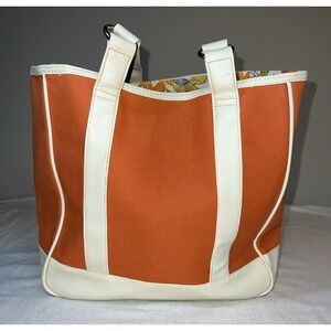 Terracotta Orange Boat Tote Bag Canvas Cream Floral Lining Beach Pool Summer